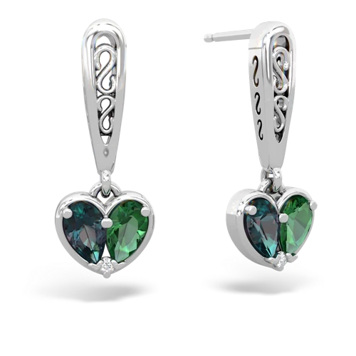 alexandrite-lab emerald filligree earrings