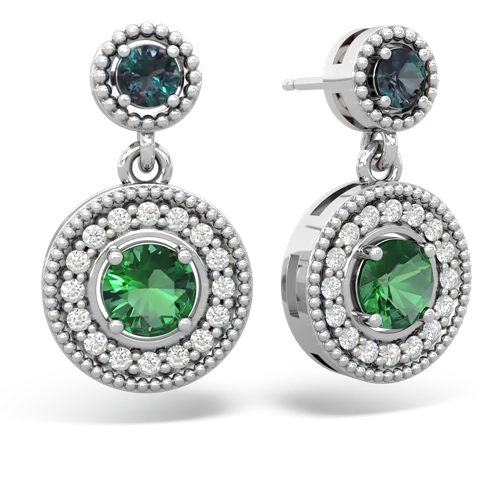 alexandrite-lab emerald halo earrings