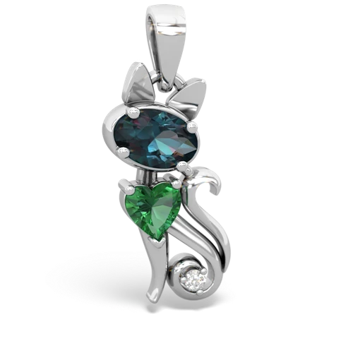 alexandrite-lab emerald kitten pendant