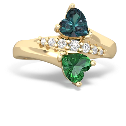 alexandrite-lab emerald modern ring