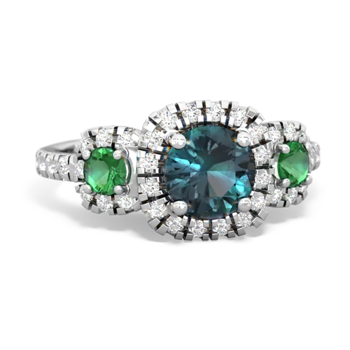 alexandrite-lab emerald three stone regal ring