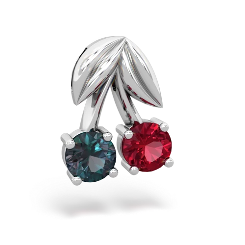 alexandrite-lab ruby cherries pendant