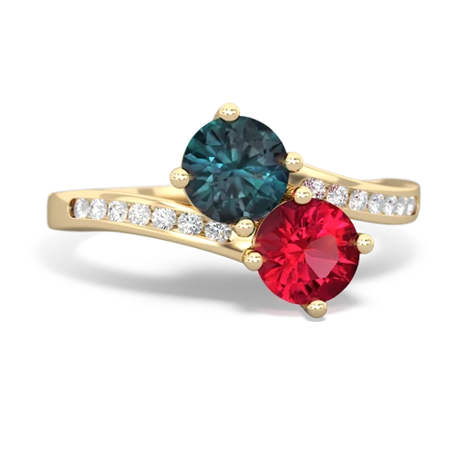 alexandrite-lab ruby two stone channel ring