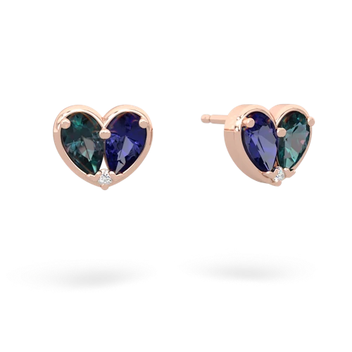 alexandrite-lab sapphire one heart earrings