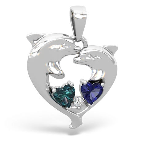alexandrite-lab sapphire dolphins pendant