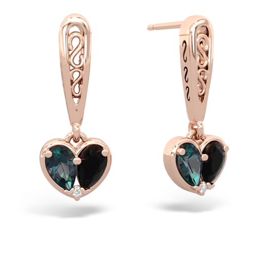 alexandrite-onyx filligree earrings