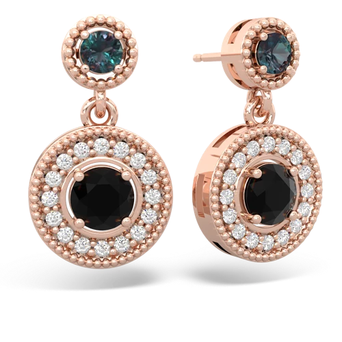 alexandrite-onyx halo earrings