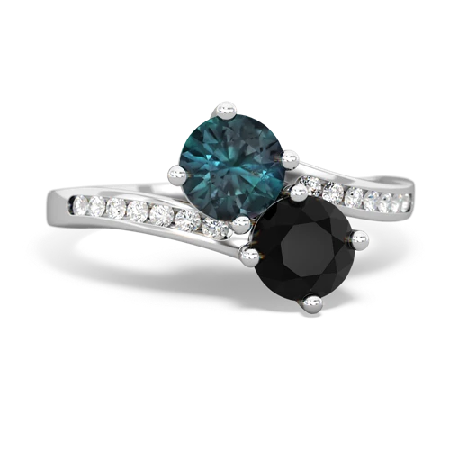 alexandrite-onyx two stone channel ring