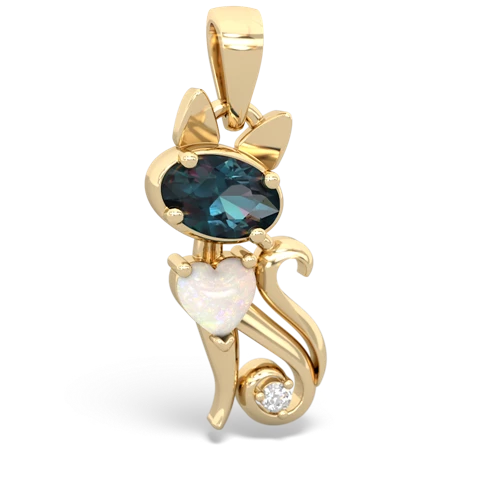 alexandrite-opal kitten pendant