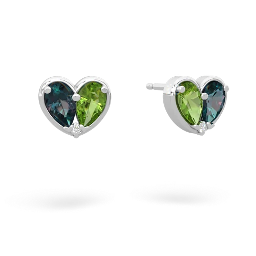 alexandrite-peridot one heart earrings