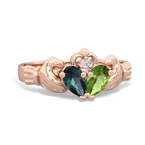 alexandrite-peridot claddagh ring