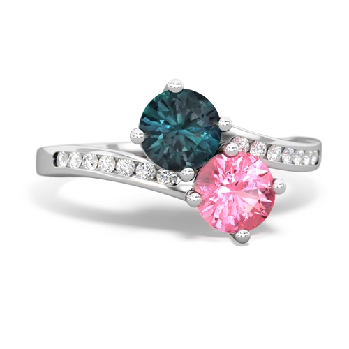alexandrite-pink sapphire two stone channel ring