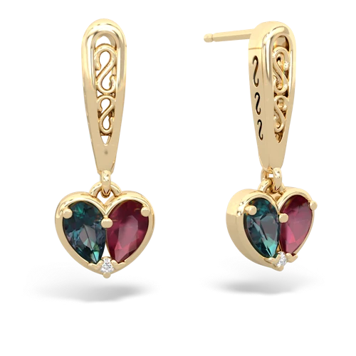 alexandrite-ruby filligree earrings