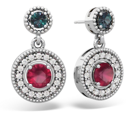 alexandrite-ruby halo earrings