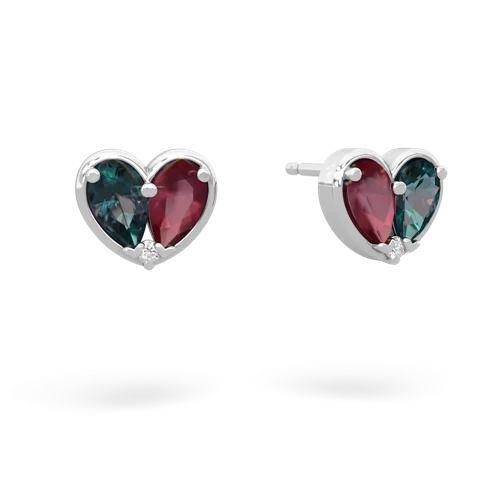 alexandrite-ruby one heart earrings