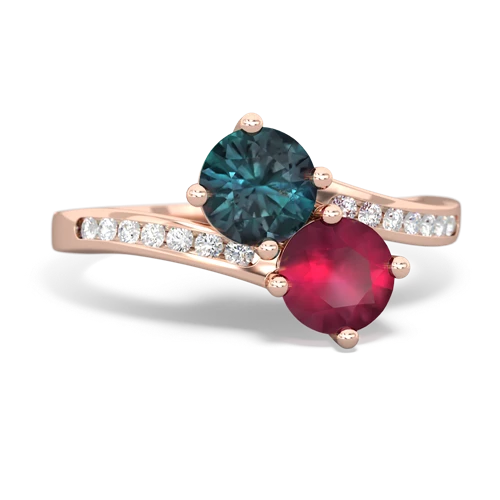 alexandrite-ruby two stone channel ring