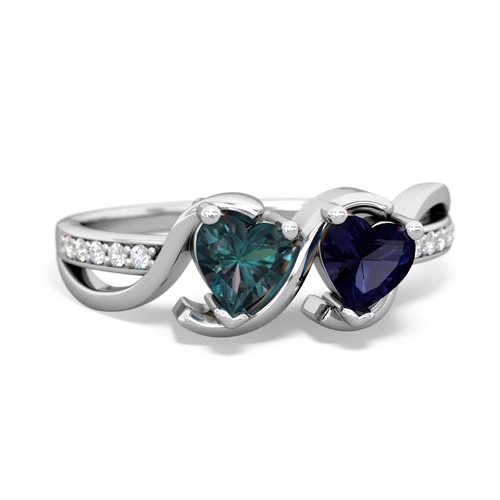 alexandrite-sapphire double heart ring