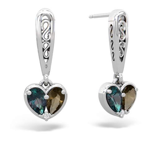 alexandrite-smoky quartz filligree earrings