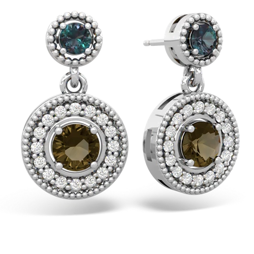 alexandrite-smoky quartz halo earrings