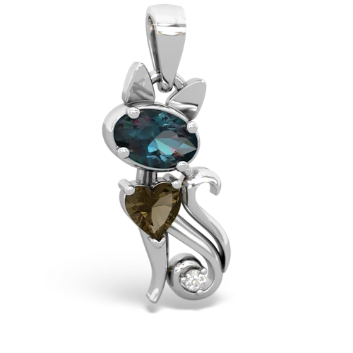 alexandrite-smoky quartz kitten pendant
