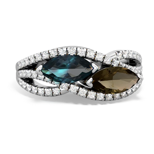 alexandrite-smoky quartz double heart ring