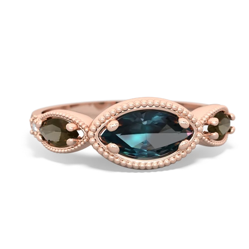 alexandrite-smoky quartz milgrain marquise ring