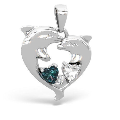 alexandrite-white topaz dolphins pendant