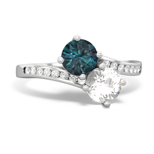 alexandrite-white topaz two stone channel ring