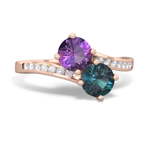 amethyst-alexandrite two stone channel ring