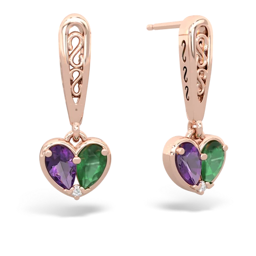 amethyst-emerald filligree earrings