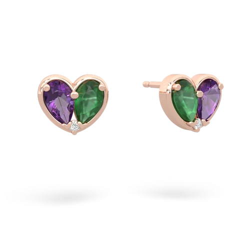 amethyst-emerald one heart earrings