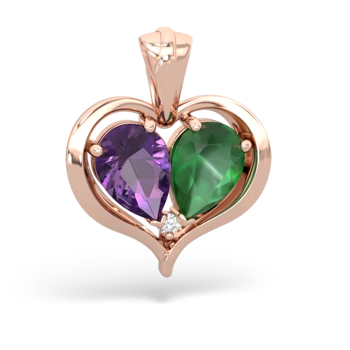 amethyst-emerald half heart whole pendant