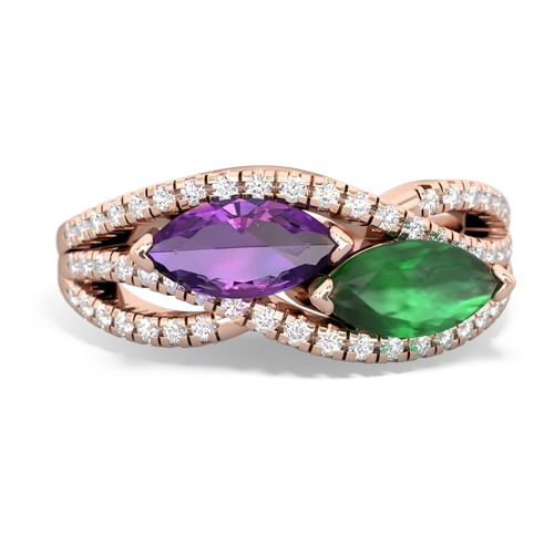 amethyst-emerald double heart ring