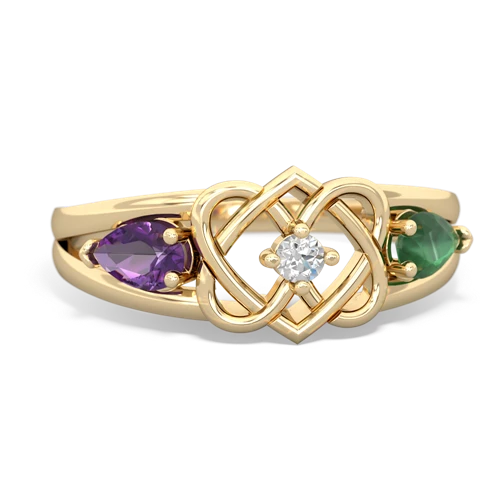 amethyst-emerald double heart ring