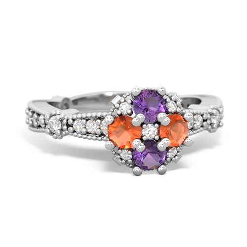 amethyst-fire opal art deco engagement ring