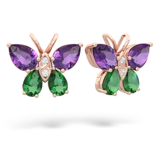 amethyst-lab emerald butterfly earrings
