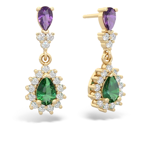 amethyst-lab emerald dangle earrings