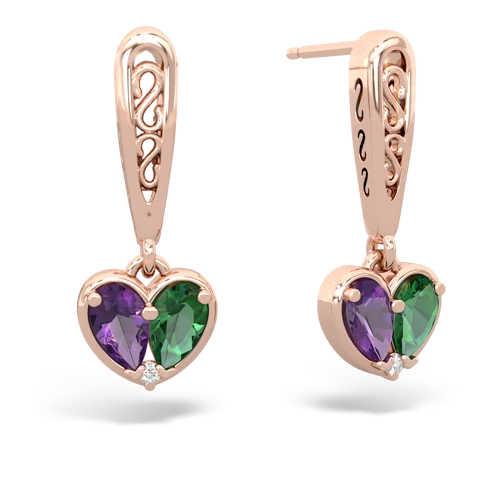 amethyst-lab emerald filligree earrings