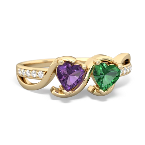 amethyst-lab emerald double heart ring