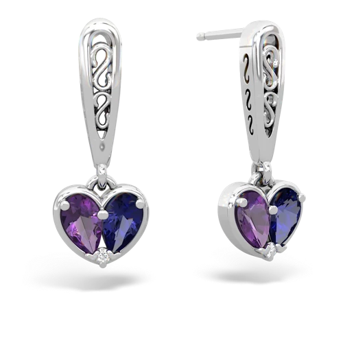 amethyst-lab sapphire filligree earrings