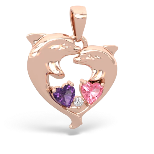amethyst-pink sapphire dolphins pendant
