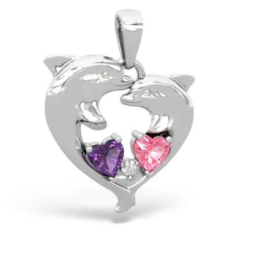 amethyst-pink sapphire dolphins pendant