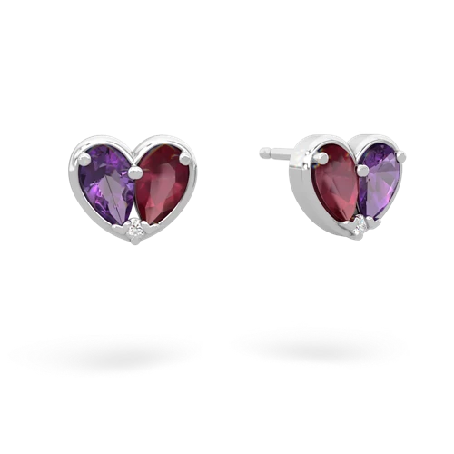 amethyst-ruby one heart earrings
