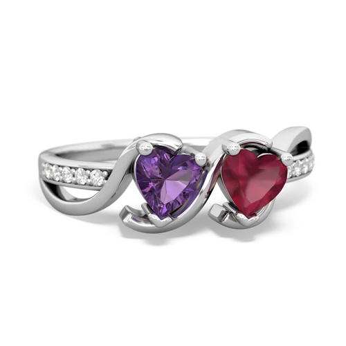 amethyst-ruby double heart ring