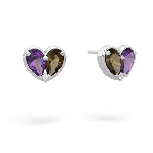 amethyst-smoky quartz one heart earrings
