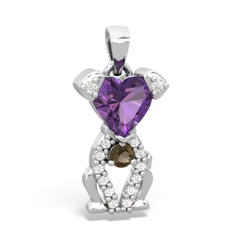 amethyst-smoky quartz birthstone puppy pendant