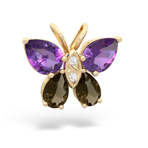 amethyst-smoky quartz butterfly pendant