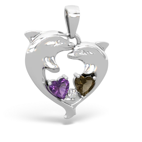 amethyst-smoky quartz dolphins pendant