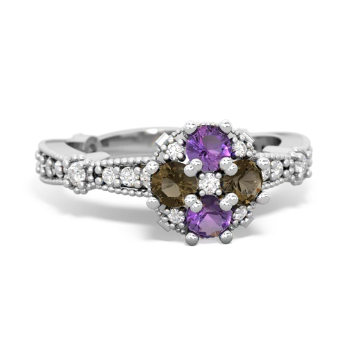 amethyst-smoky quartz art deco engagement ring