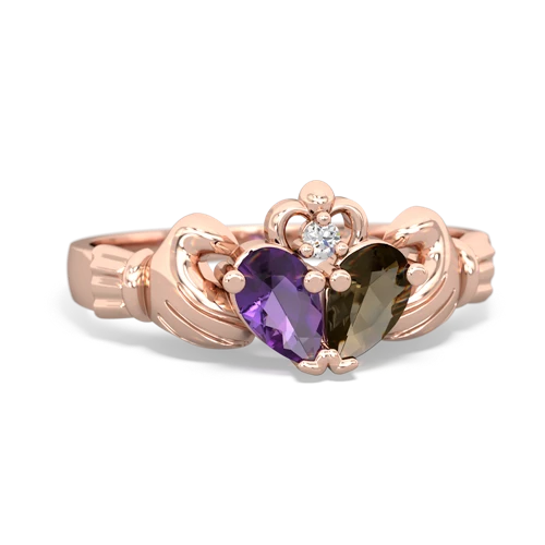 amethyst-smoky quartz claddagh ring